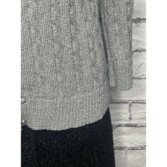 Talbots Womens Silver Cable Knit Button Front Long Sleeve Cardigan Sweater XL - Picture 3 of 7